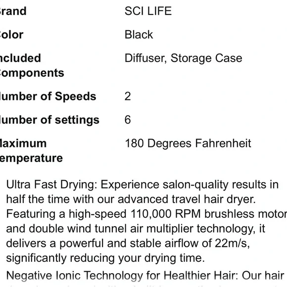Scilife Negative Ionic Hair Dryer with Diffuser, Magnetic Attachments - Picture 8 of 9